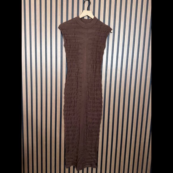 Fashion Nova Dress Large Womens Brown Bodycon Textured Fabric Knit Maxi - Picture 1 of 6